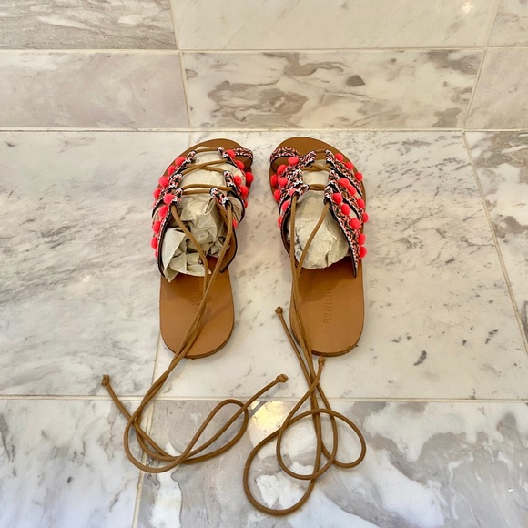 NWOT Forever 21 Pom Pom Lace Up Sandals - Picture 4 of 6